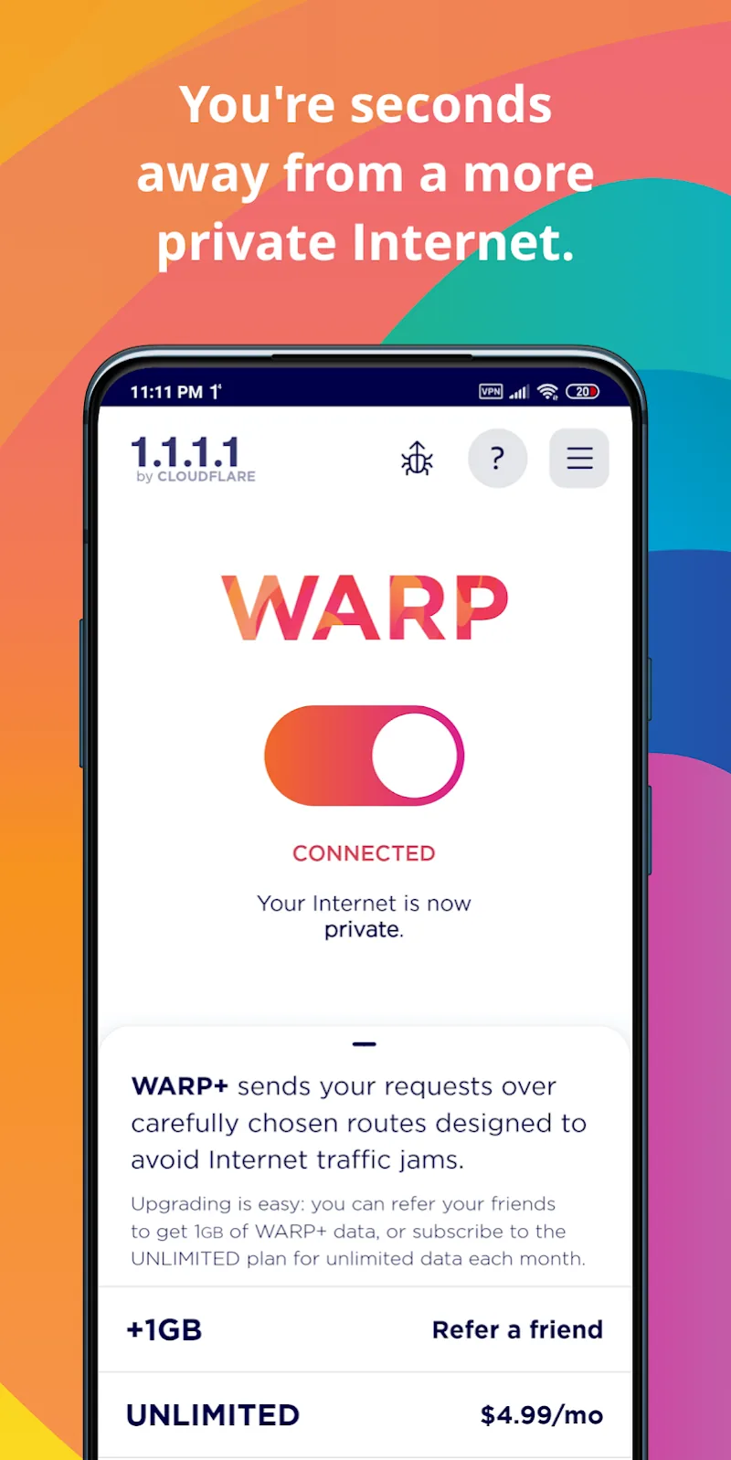 Скриншот 1.1.1.1 + WARP: Safer Internet 2